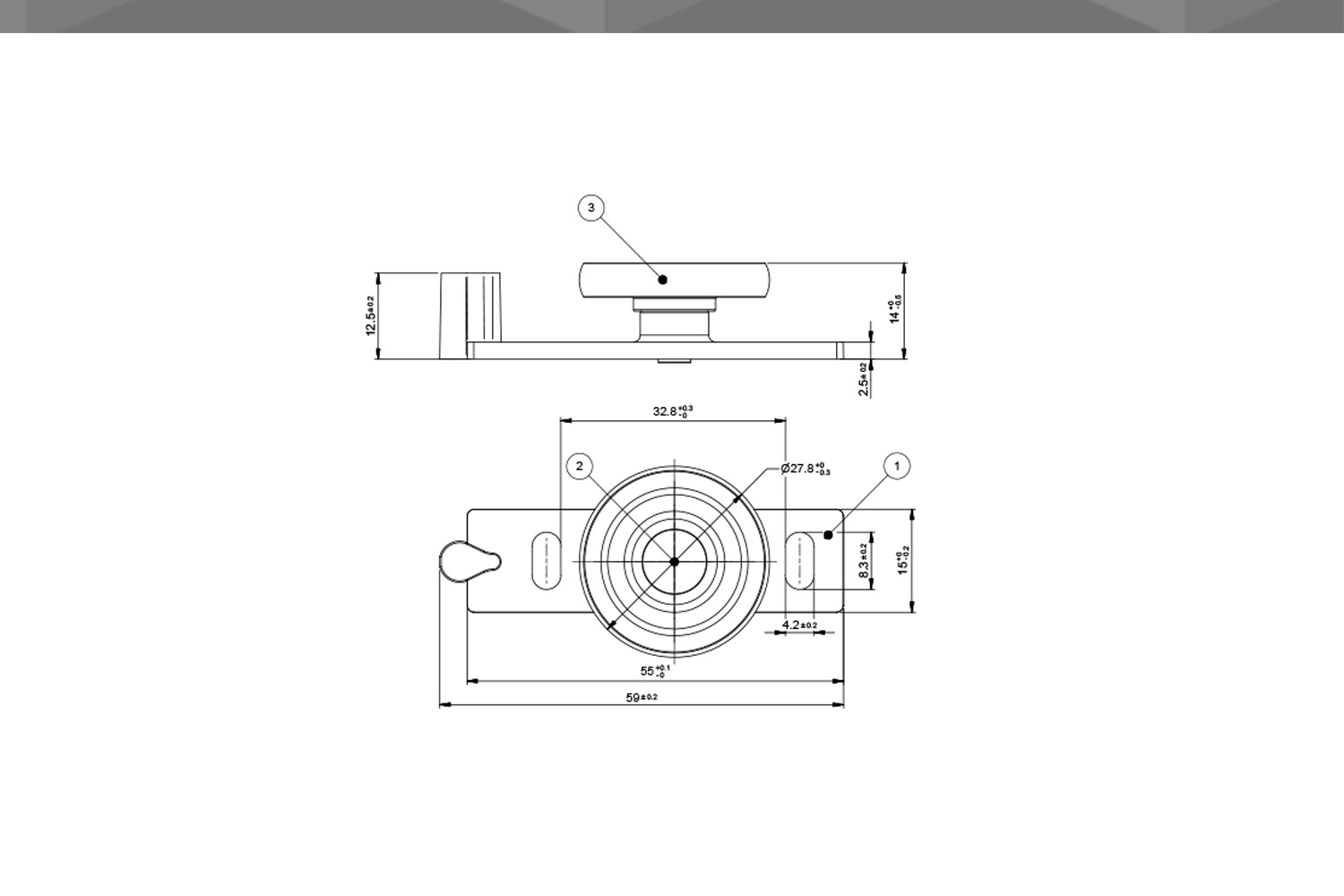 Desenho Técnico Guia RM Reta 1 Rodízio Ø27,7 mm Nylon AF.5