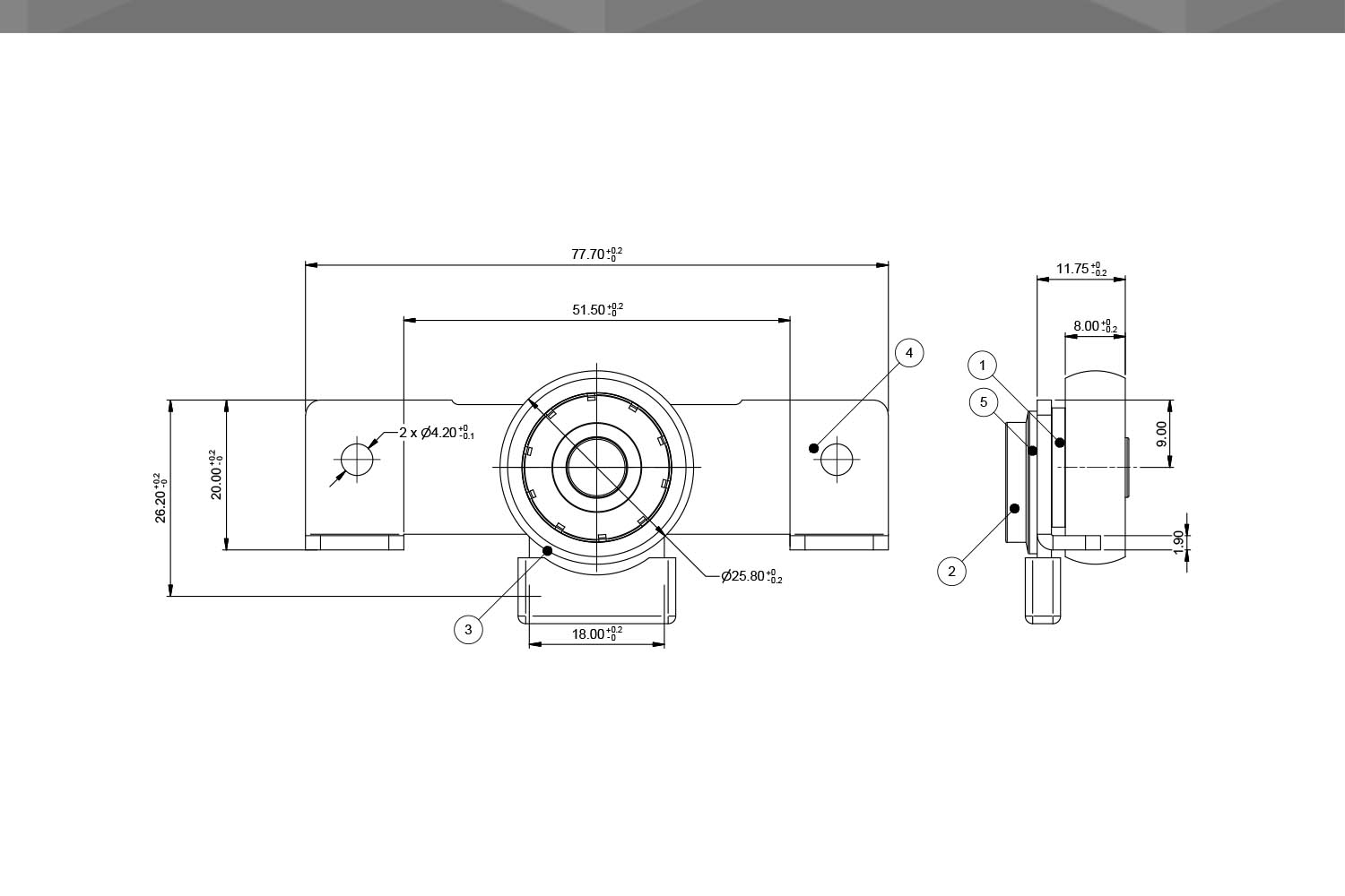 Desenho Técnico Roldana RM CM 15 25,8 | nylon com rolamento com regulagem excentrica