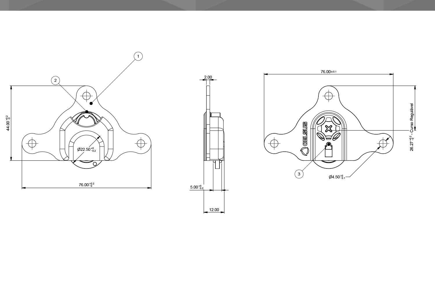 Desenho Técnico Roldana RM embutir CM 13R | com rolamento com regulagem came