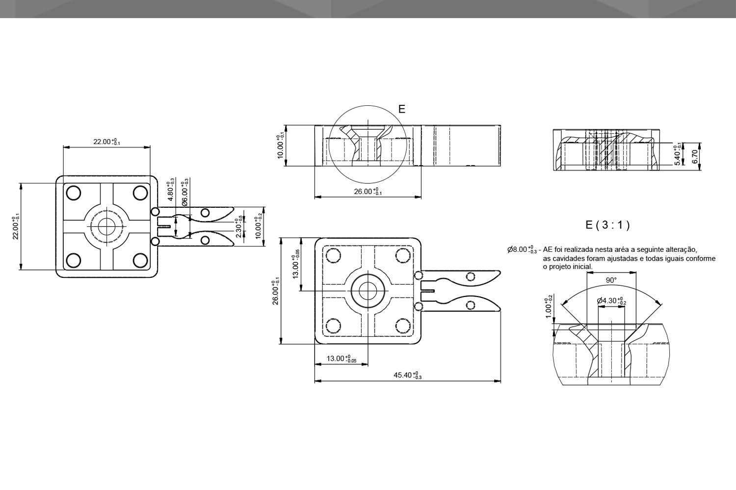 Desenho Técnico Freio PP Cinza 26mm X 10mm | CM 80