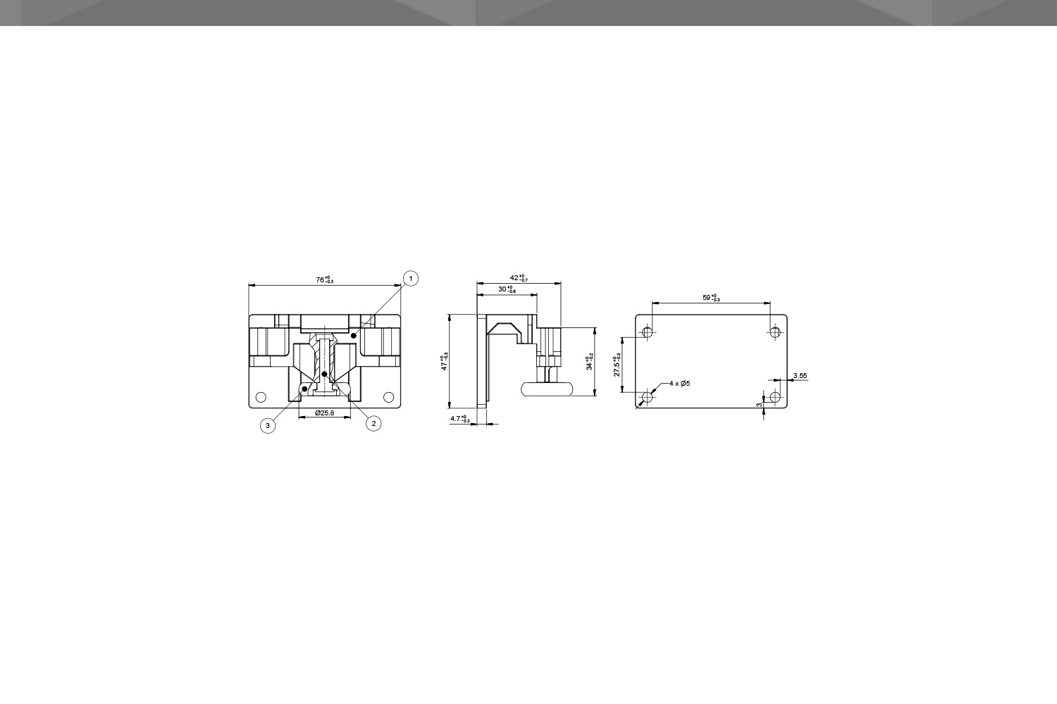 Desenho Técnico Guia cantoneira menor | nylon 1 rodizio | 25,8mm