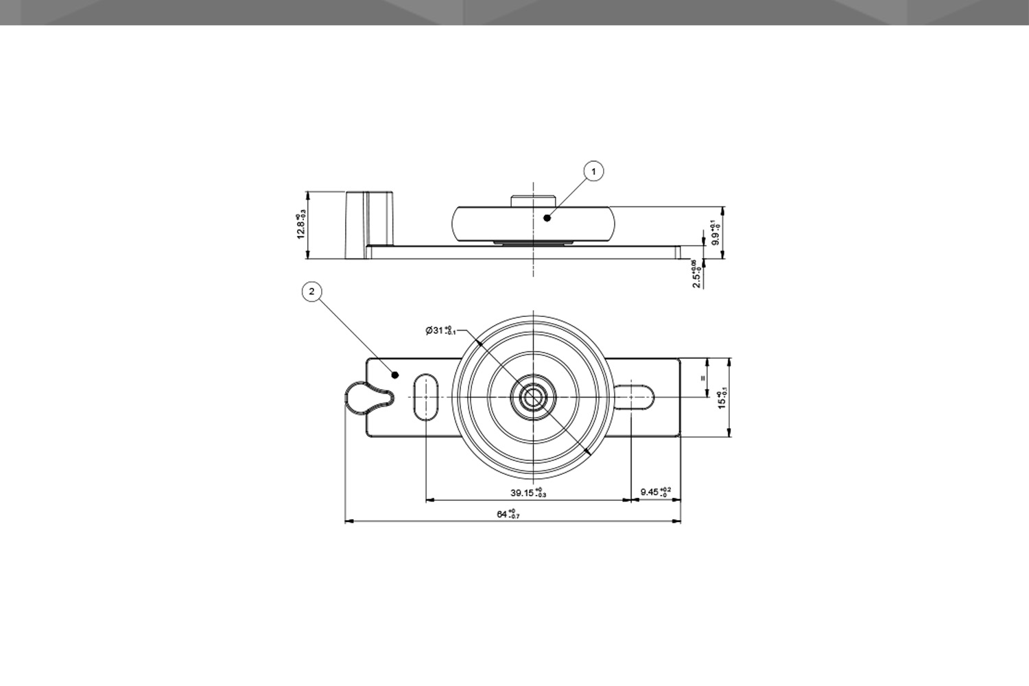 Desenho Técnico Guia RM Reta 1 Rodízio Ø31 mm POM Encaixe Sem Pino