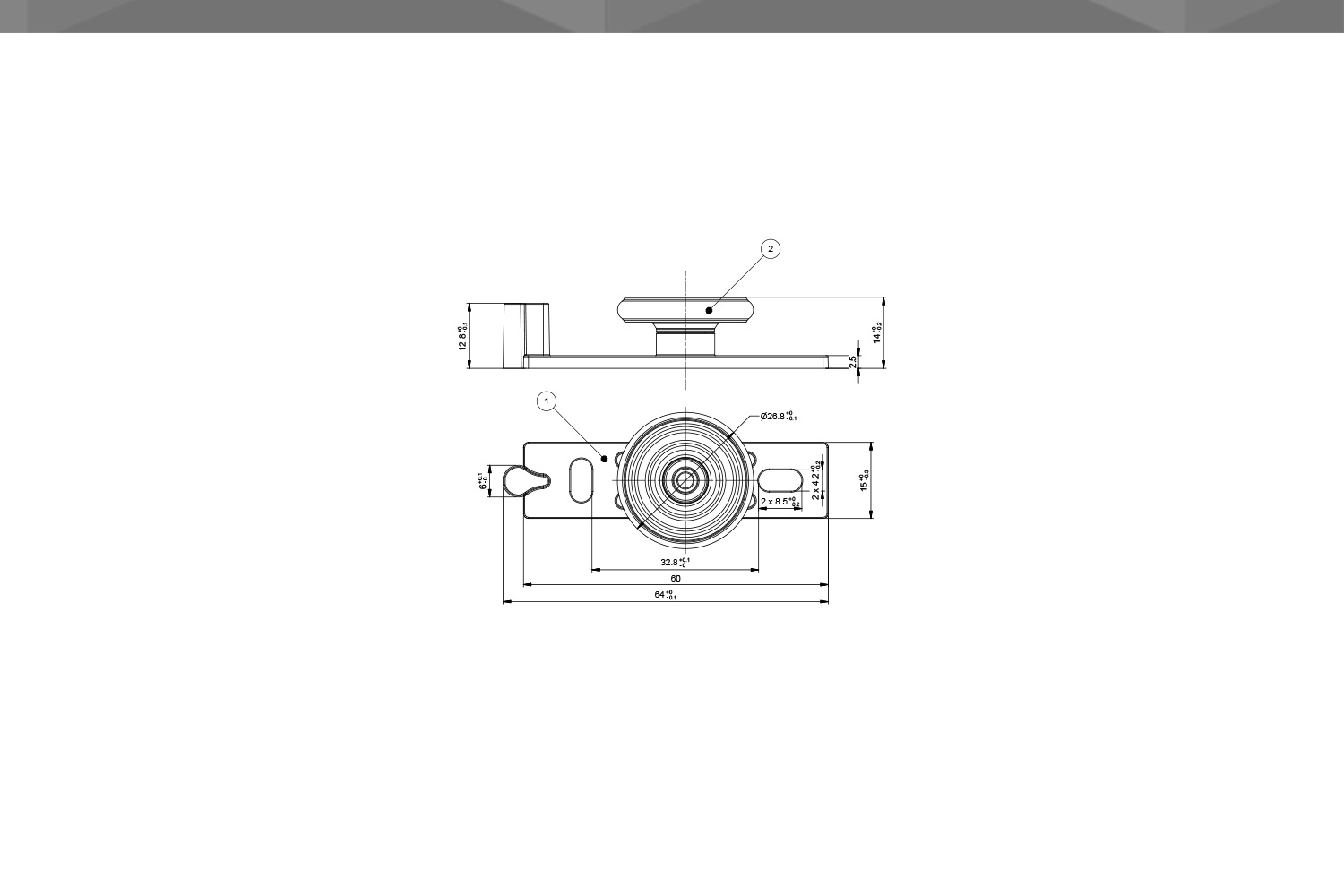 Desenho Técnico Guia RM Reta 1 Rodízio Ø26,80 mm POM Encaixe Sem Pino