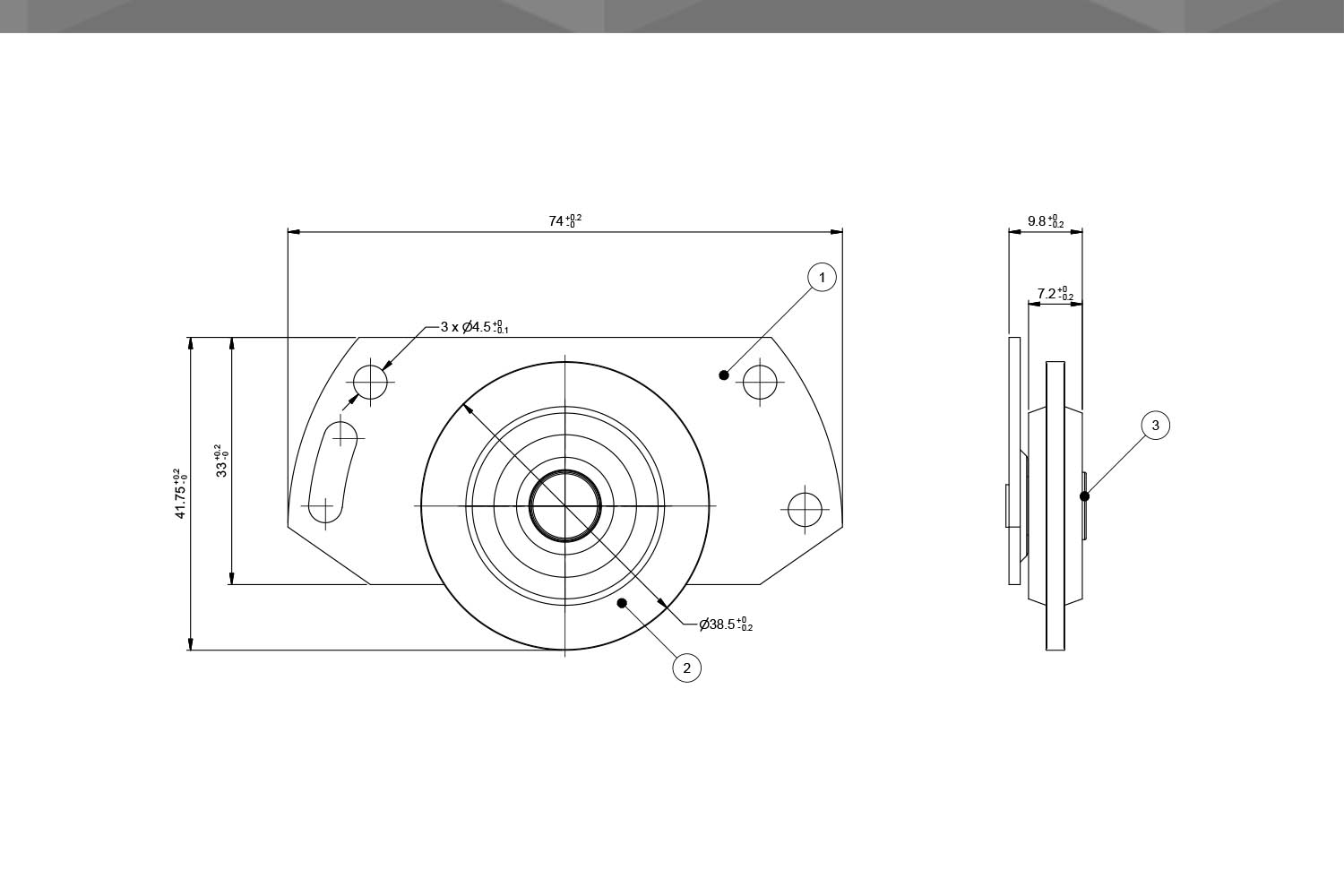 Desenho Técnico Roldana RM chapa repuxada 38,5mm | sem rolamento | sem afastamento