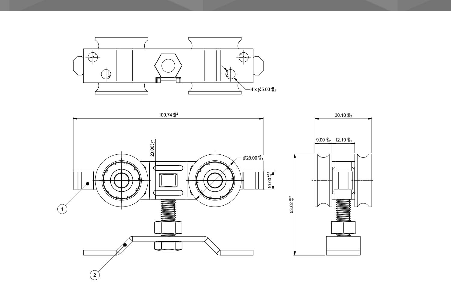 Desenho Técnico Roldana CM 40 Reta 28,5mm | chapa topo