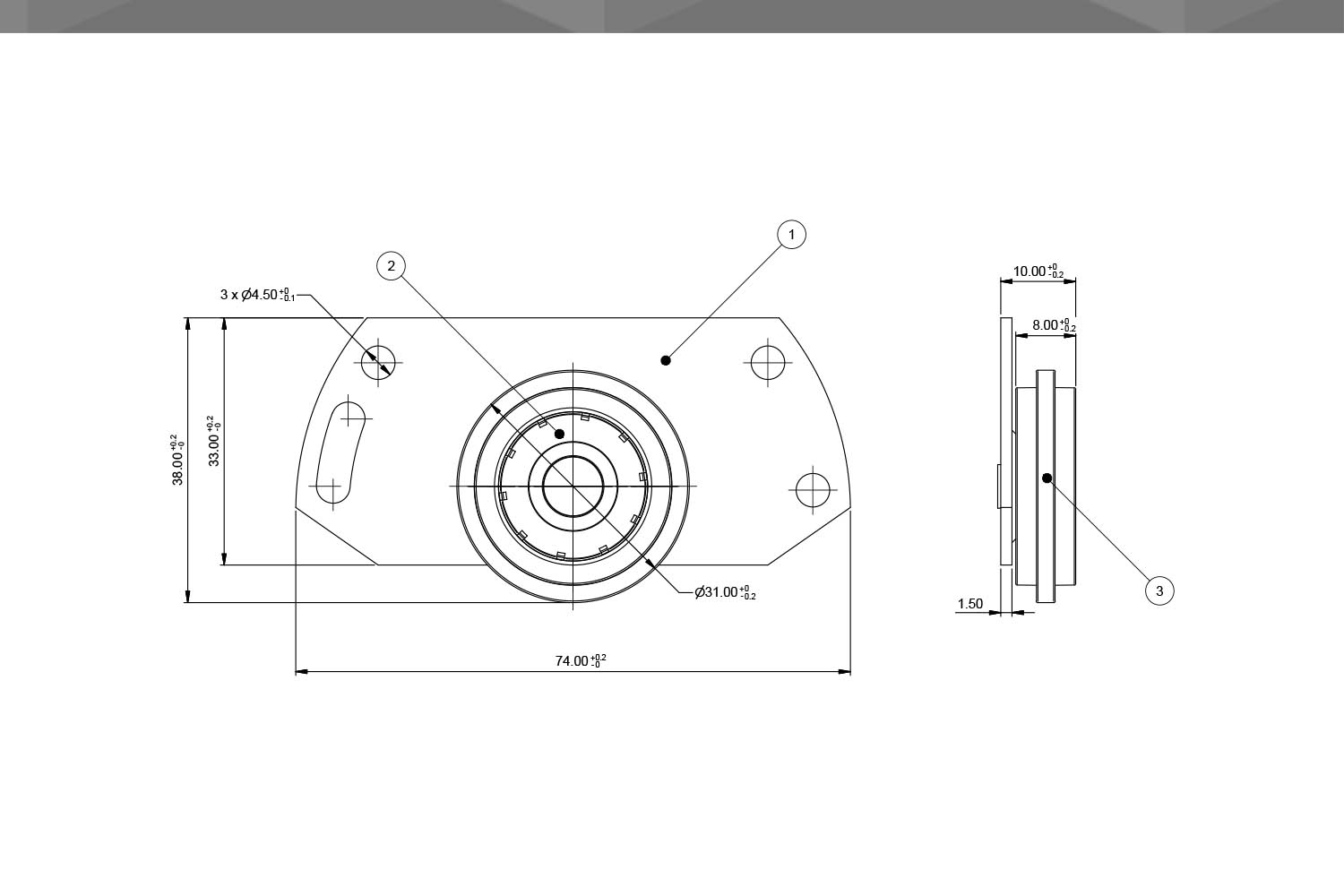 Desenho Técnico Roldana RM chapa repuxada 31mm | com rolamento sem afastamento