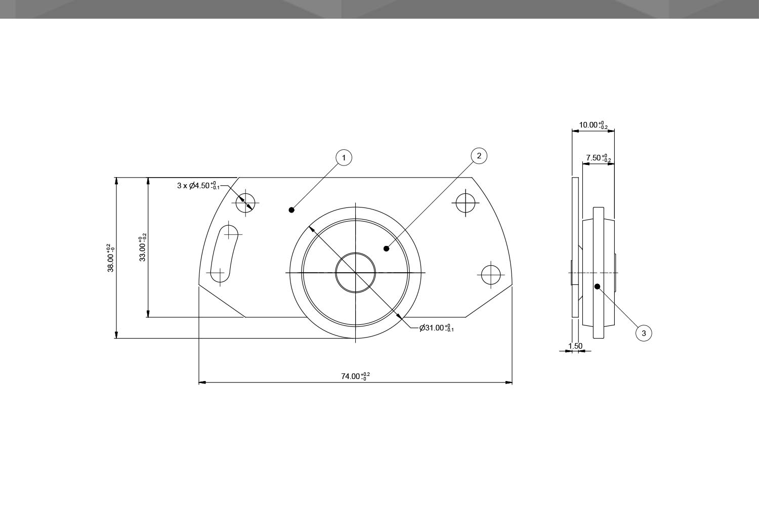 Desenho Técnico Roldana RM chapa repuxada 31mm | sem rolamento sem afastamento