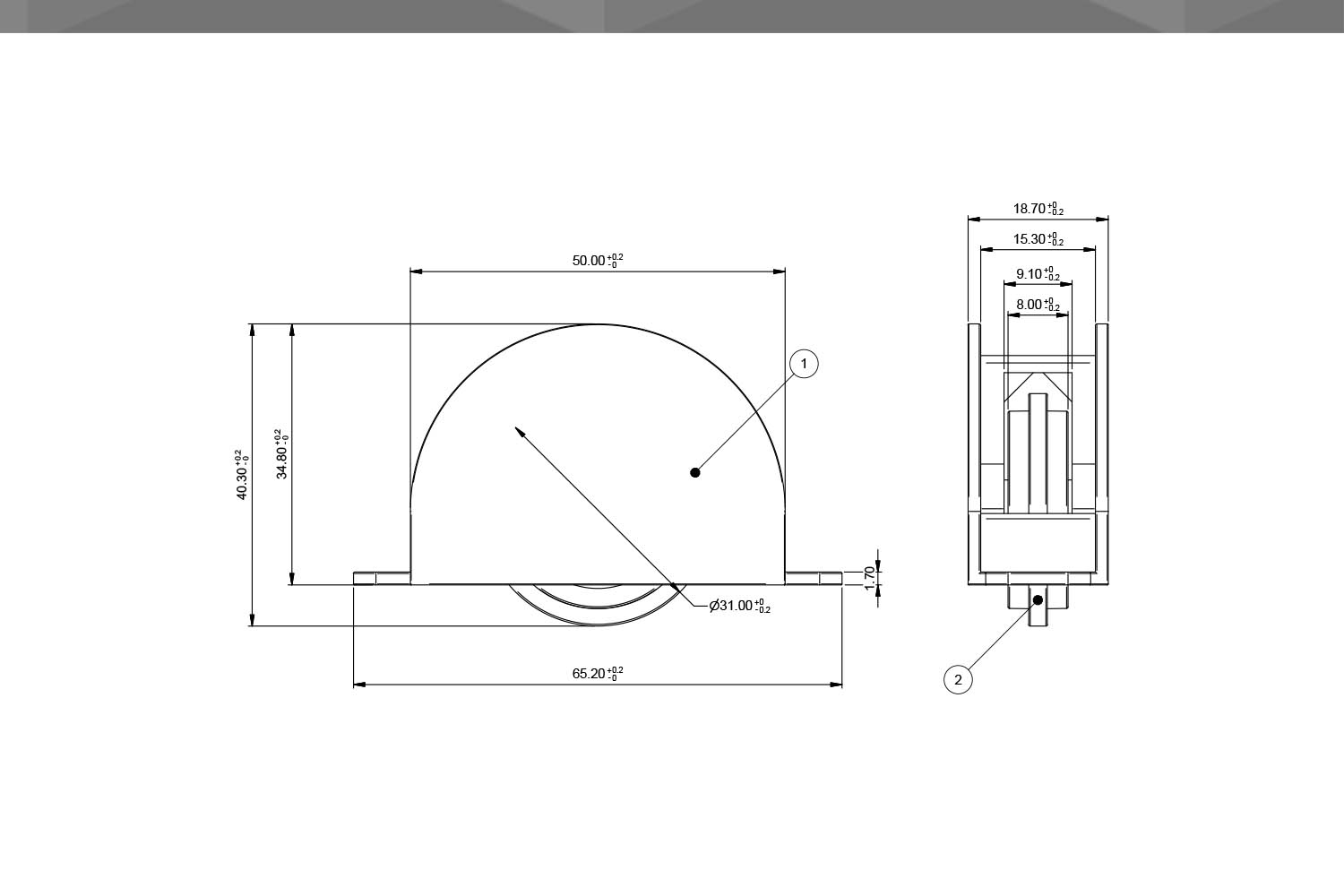Desenho Técnico Roldana RM Reversível 31mm | com rolamento