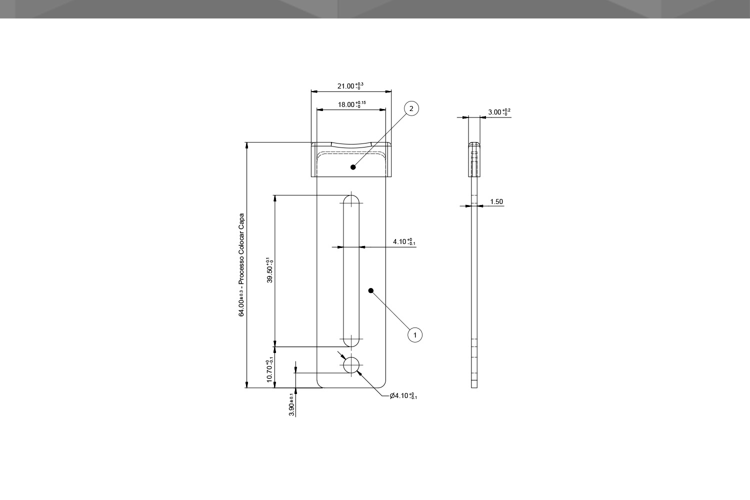 Desenho Técnico Guia RM Reta Chapa Aço Capa 2,7 -  1,5 mm