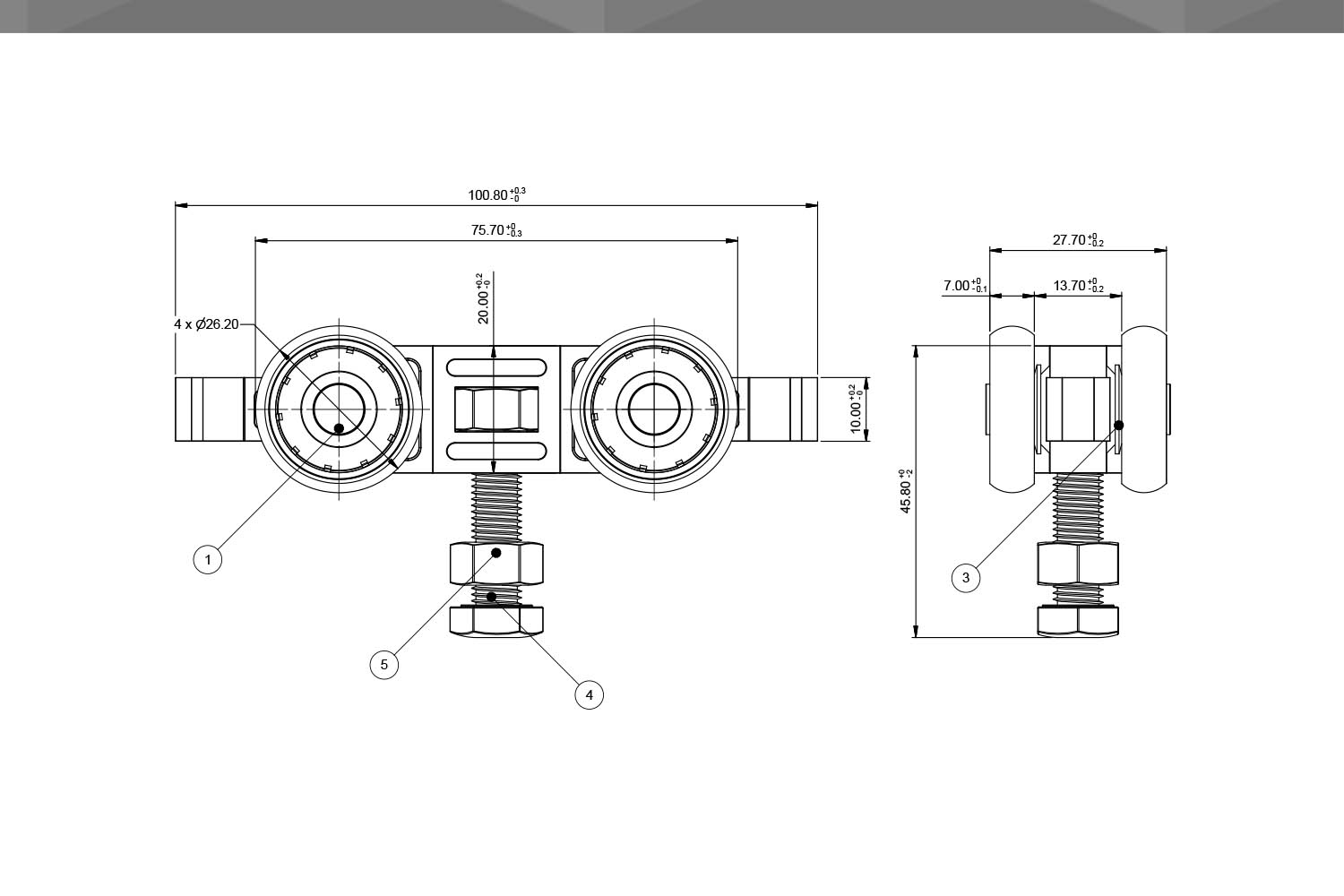 Desenho Técnico Roldana RM CM 45 26,2mm | nylon com rolamento