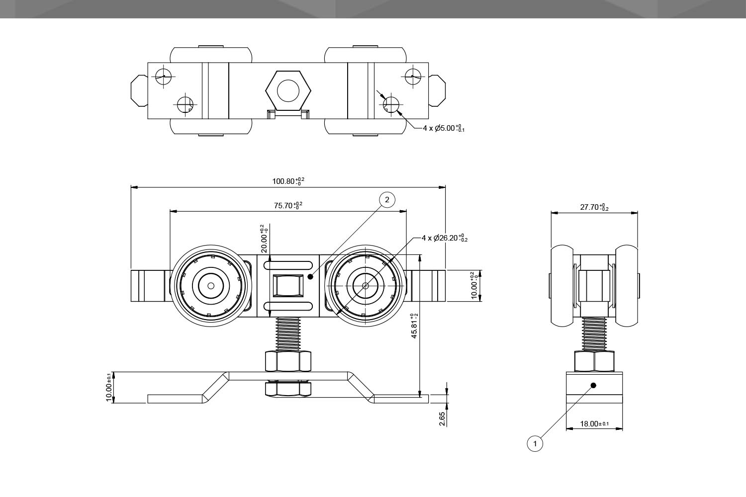 Desenho Técnico Roldana CM 45 Reta 26,2mm | chapa topo