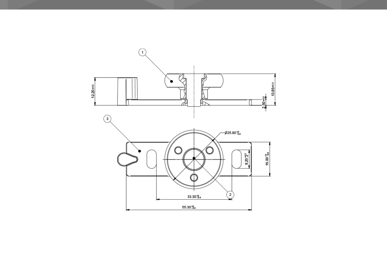 Desenho Técnico Guia RM Reta 1 Rodízio Ø25,8 mm POM AF.5