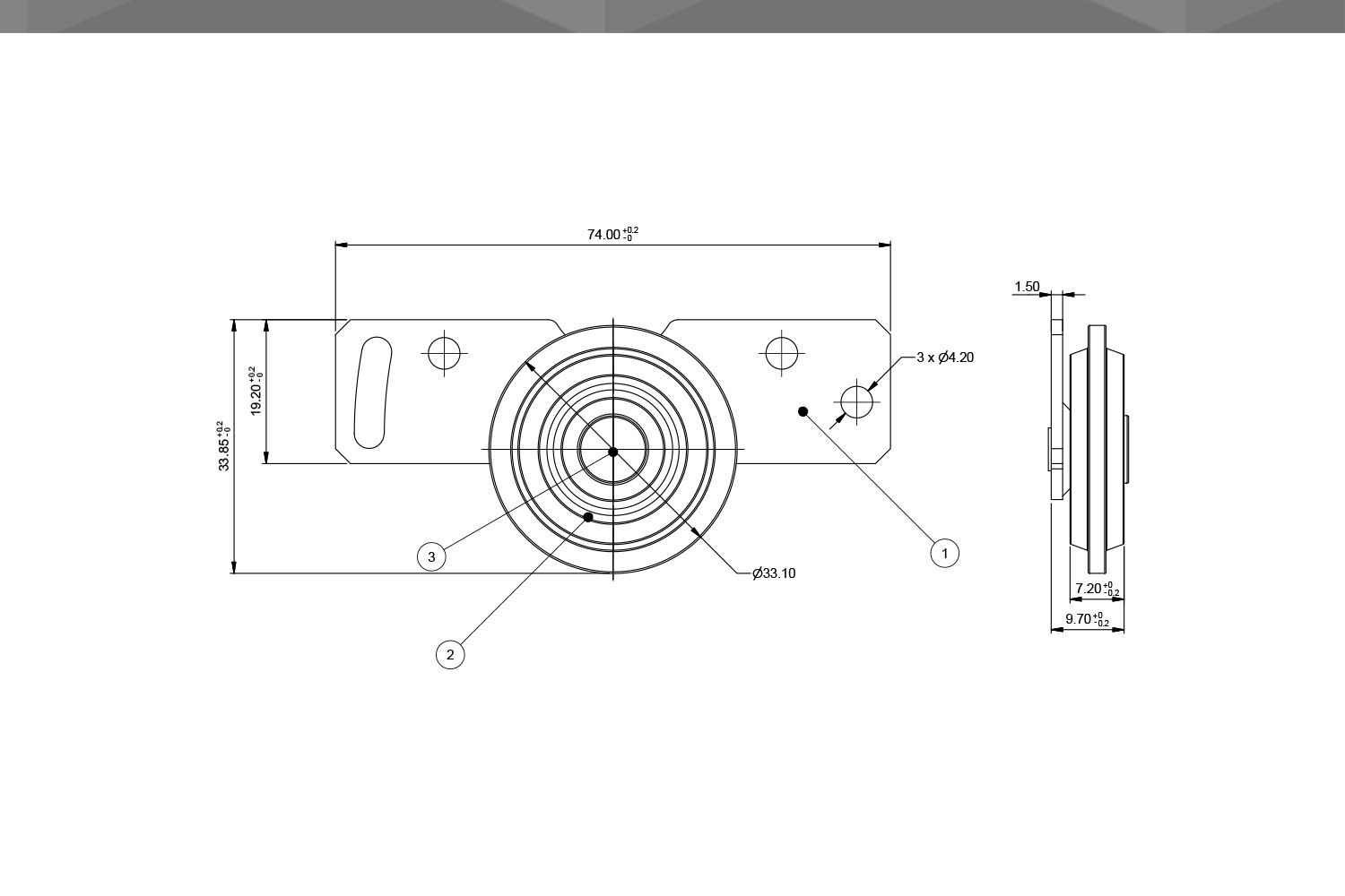 Desenho Técnico Roldana RM 1/2 chapa repuxada 33,5mm | sem rolamento sem afastamento
