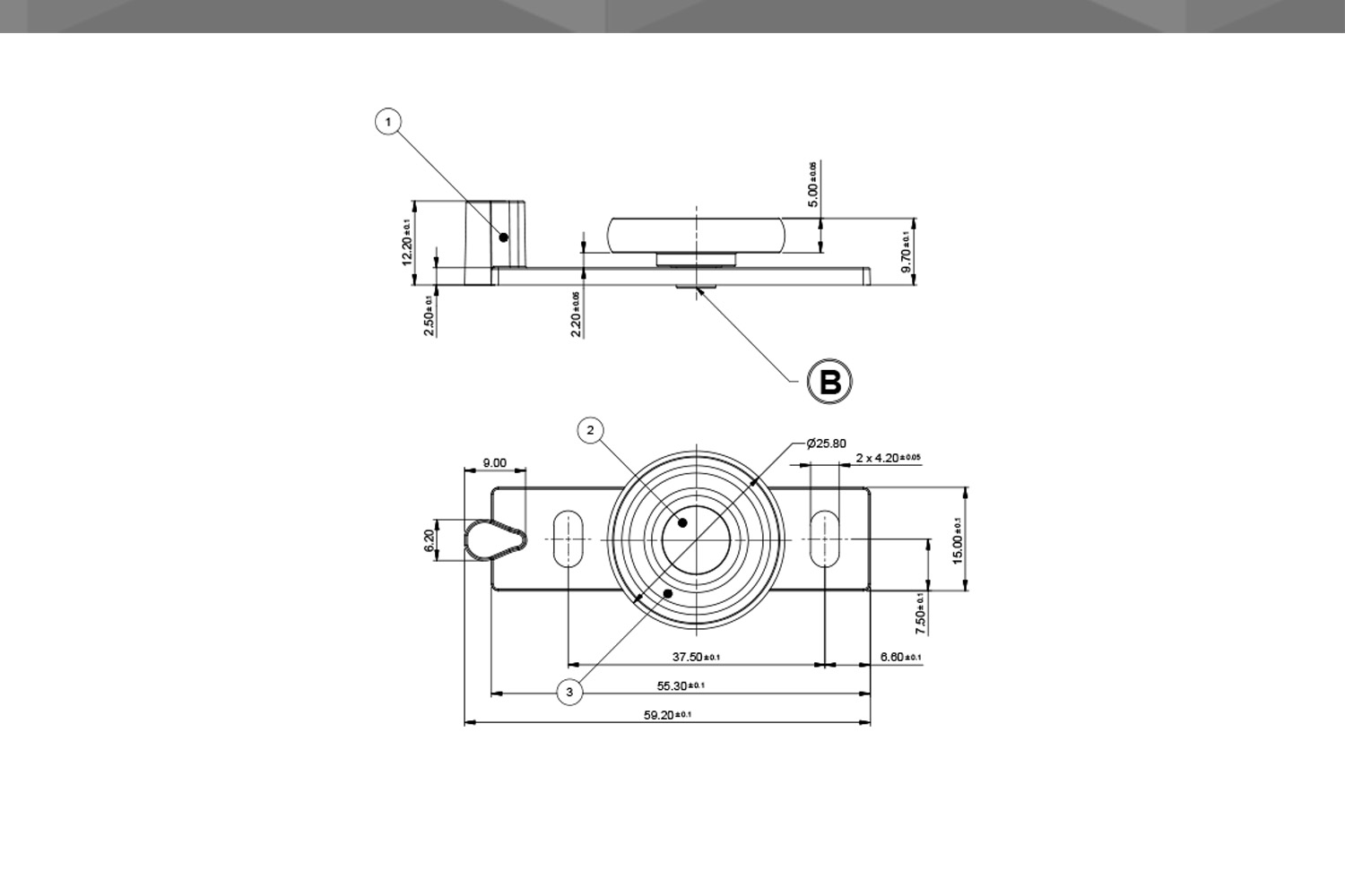 Desenho Técnico Guia RM Plana 1 Rodízio Ø25,8 mm x 6,5 mm TPE  AF.5