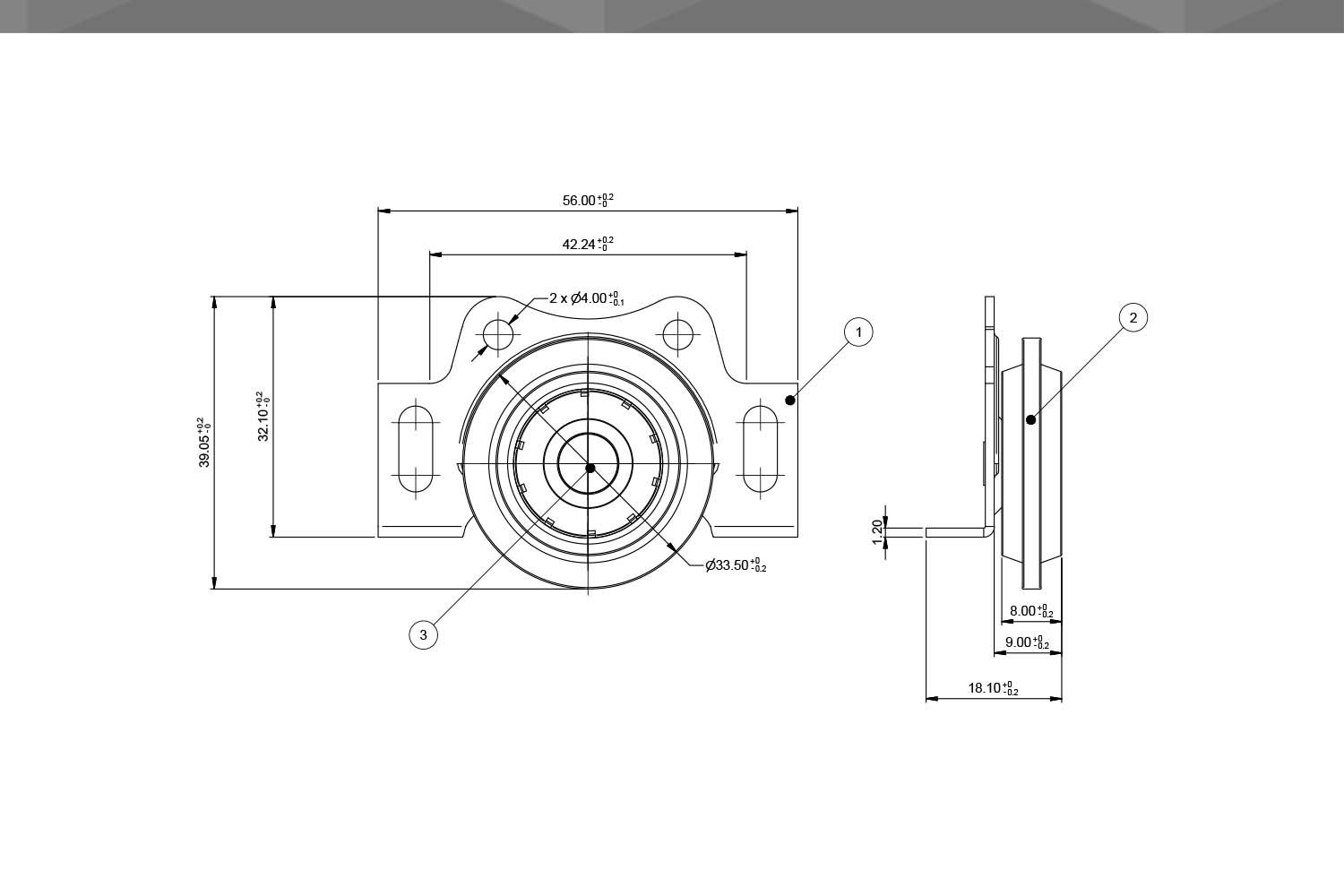 Desenho Técnico Roldana RM Cantoneira 33,5mm | com rolamento af 5mm