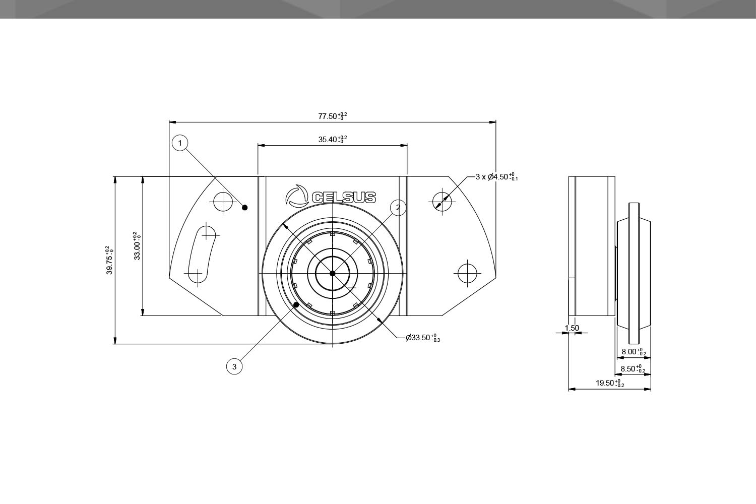 Desenho Técnico Roldana RM chapa repuxada 33,5 |com rolamento AF12mm