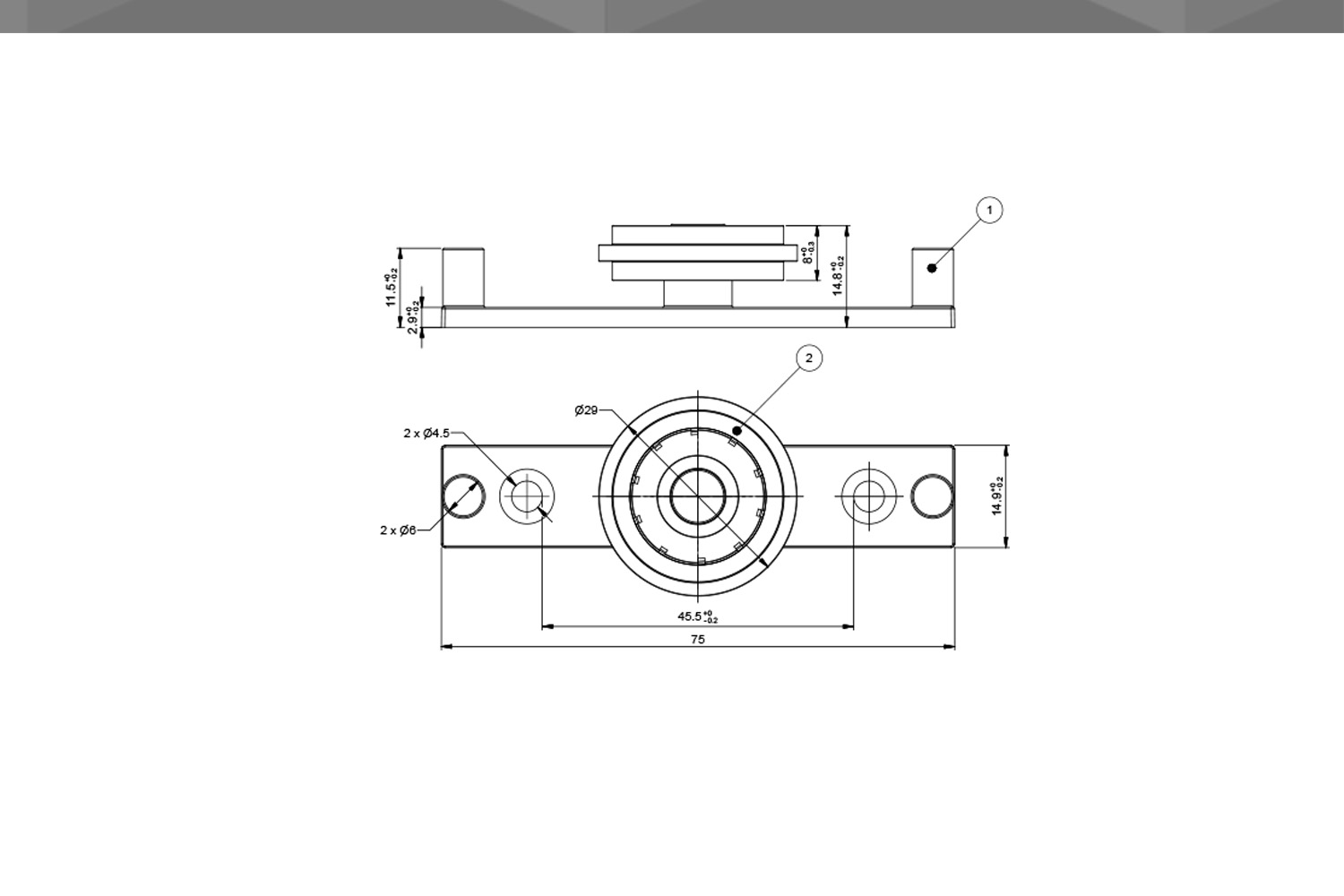Desenho Técnico Guia RM Reta Chapa Zamak 1 Rodízio Ø29  mm POM Rolamento