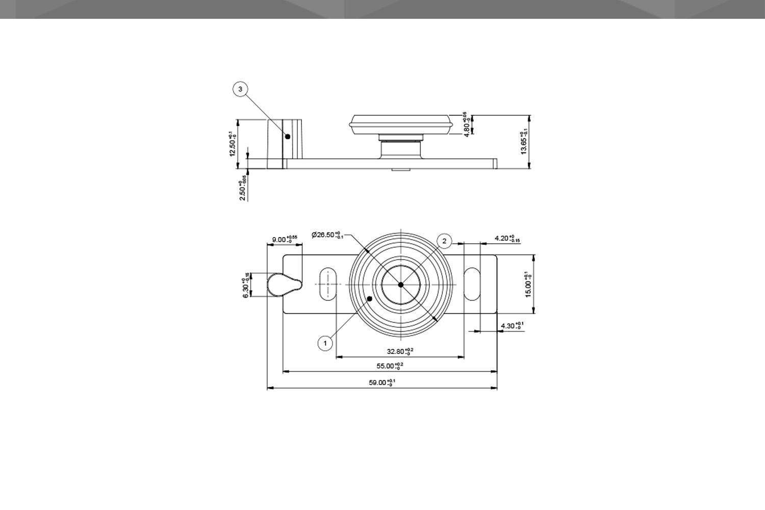 Desenho Técnico Guia RM Plana 1 Rodízio Ø26,8 mm TPO AF.5