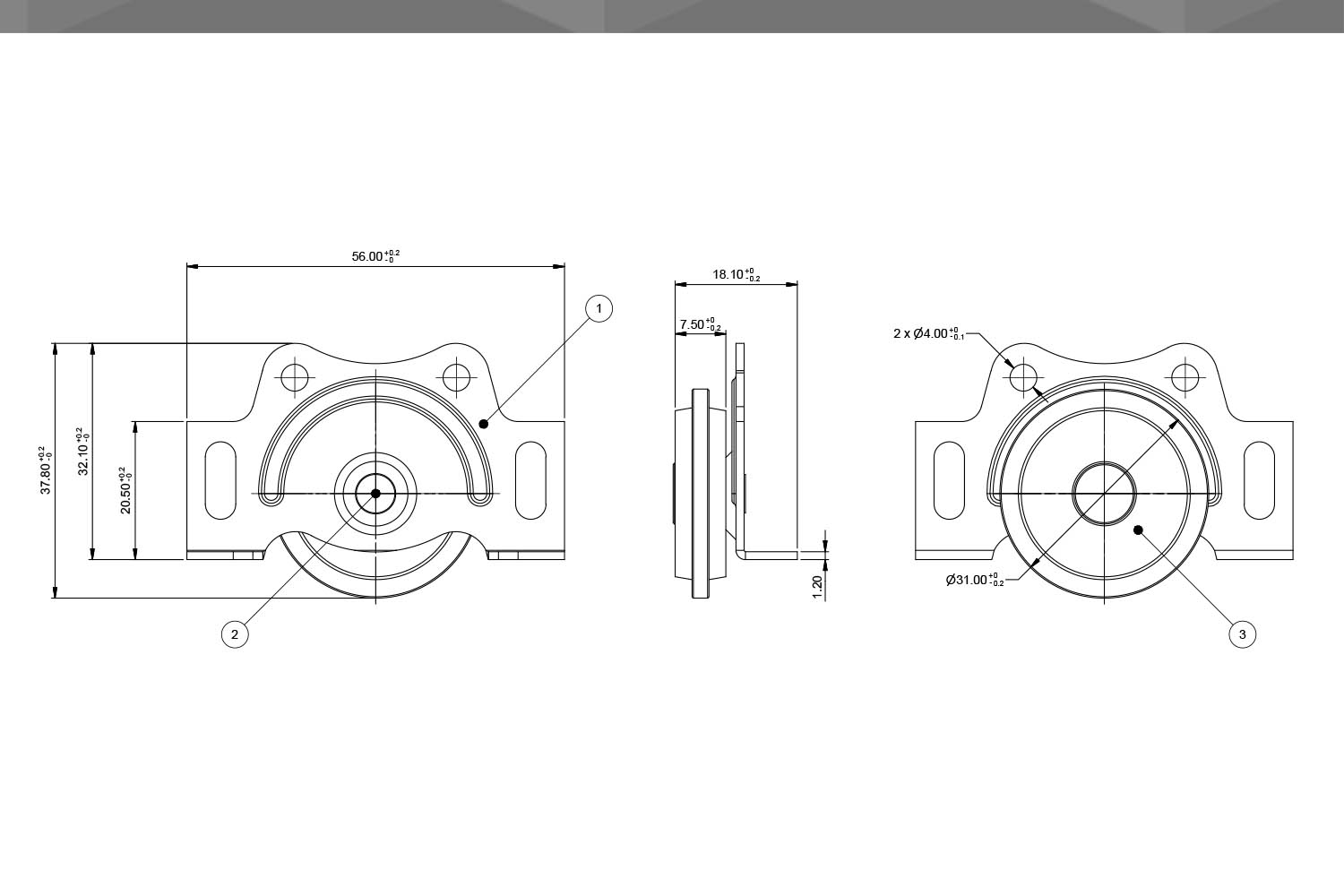 Desenho Técnico Roldana RM Cantoneira 31mm | pom sem rolamento sem afastamento 56mm