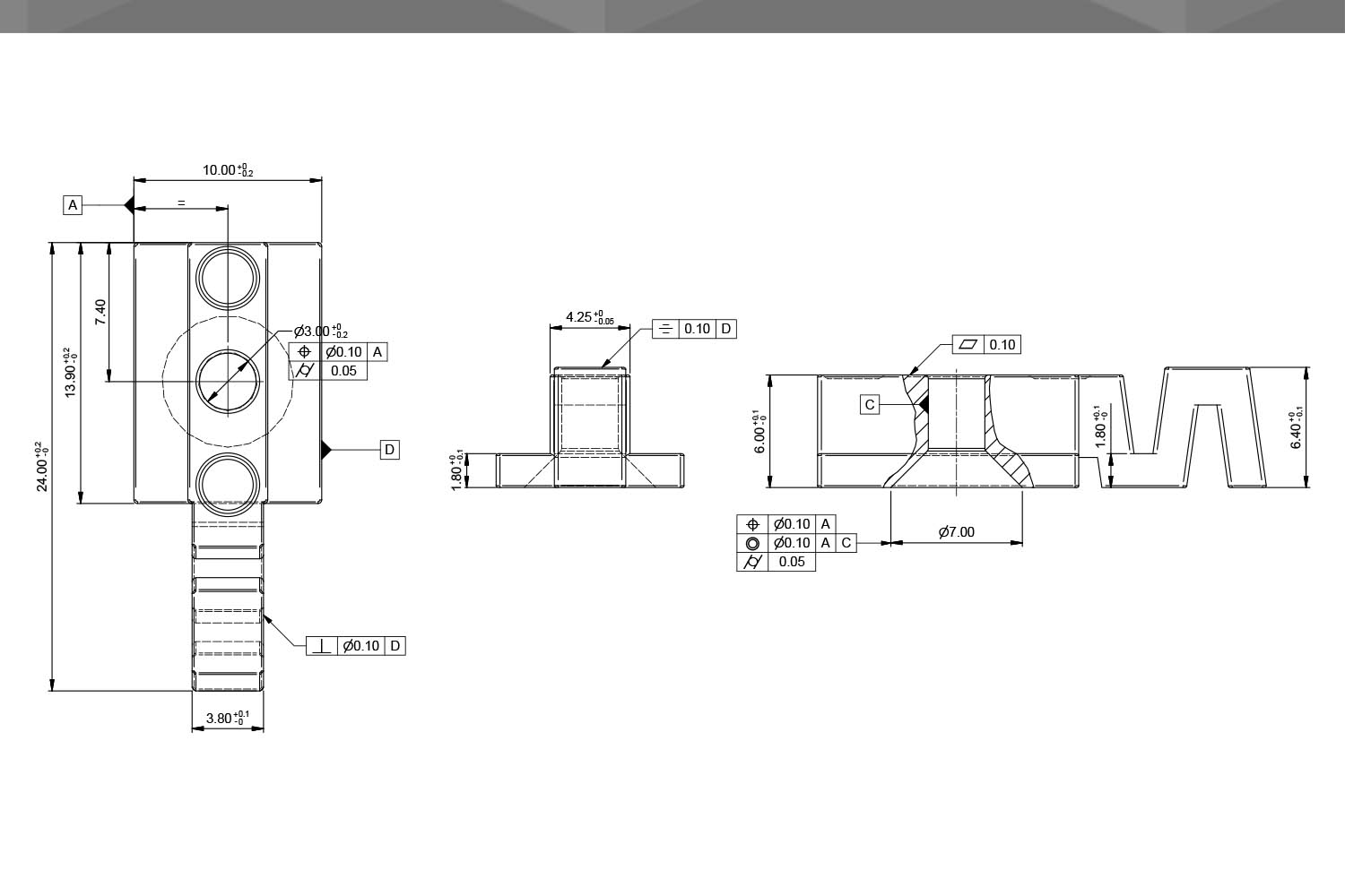 Desenho Técnico Freio Nylon 4,25mm x 6,4 mm com aba |CM 15