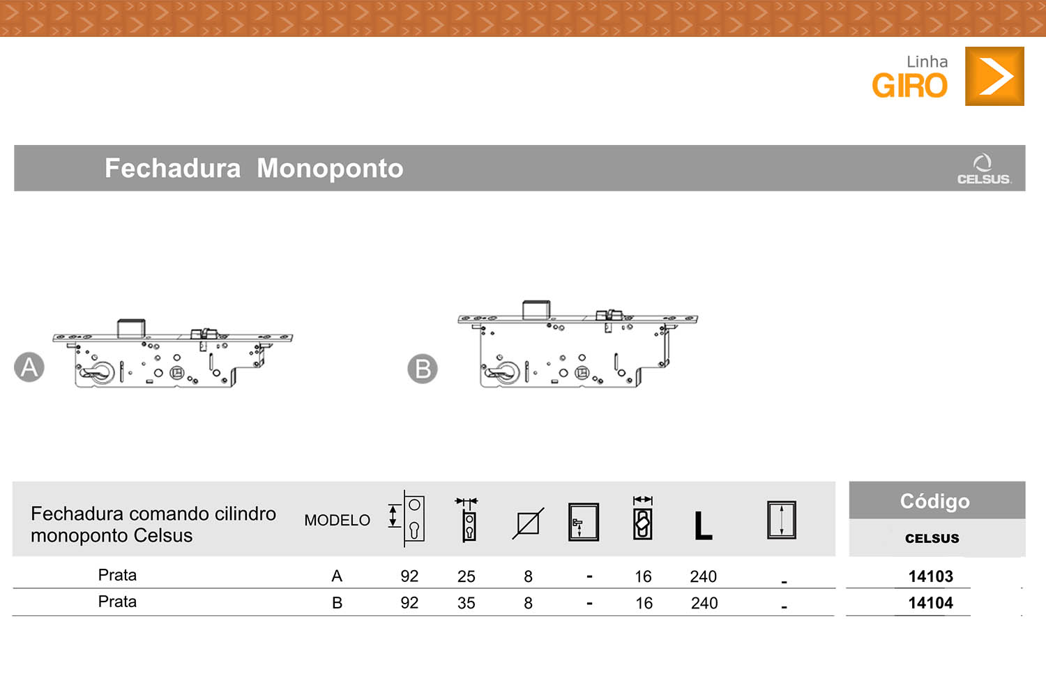Tabela de códigos fechadura monoponto Celsus