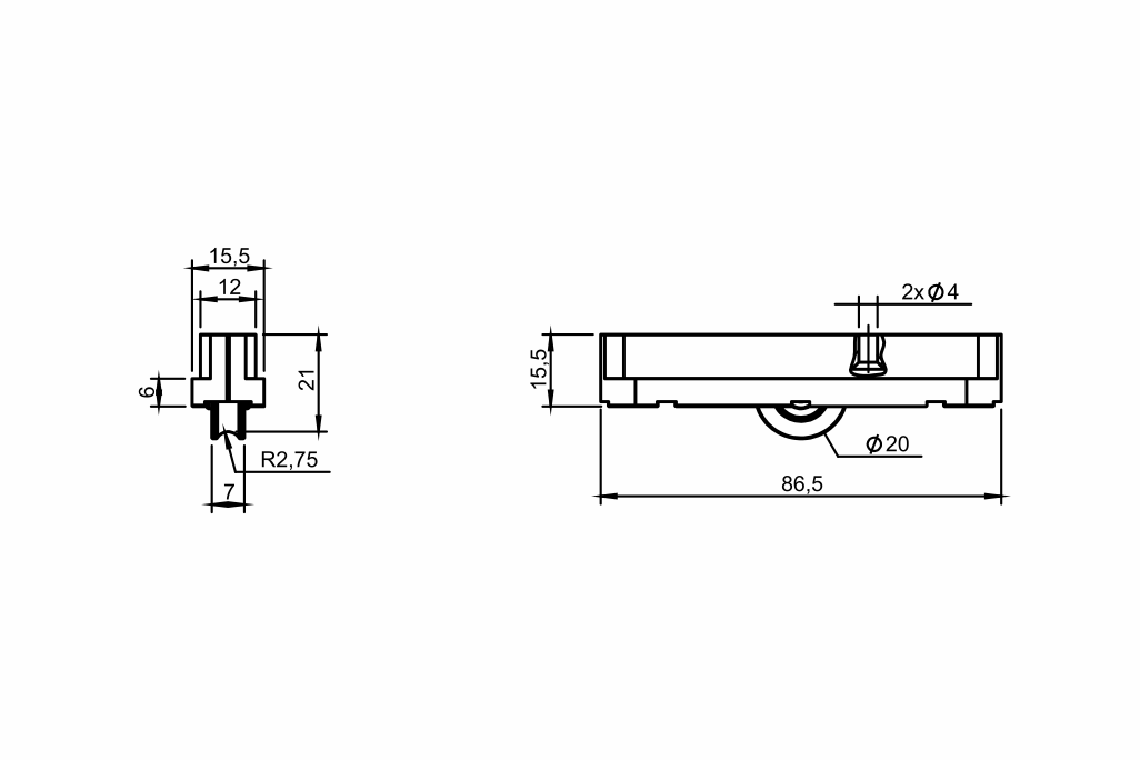 Desenho técnico roldana PVC 02 | Cód. 15762