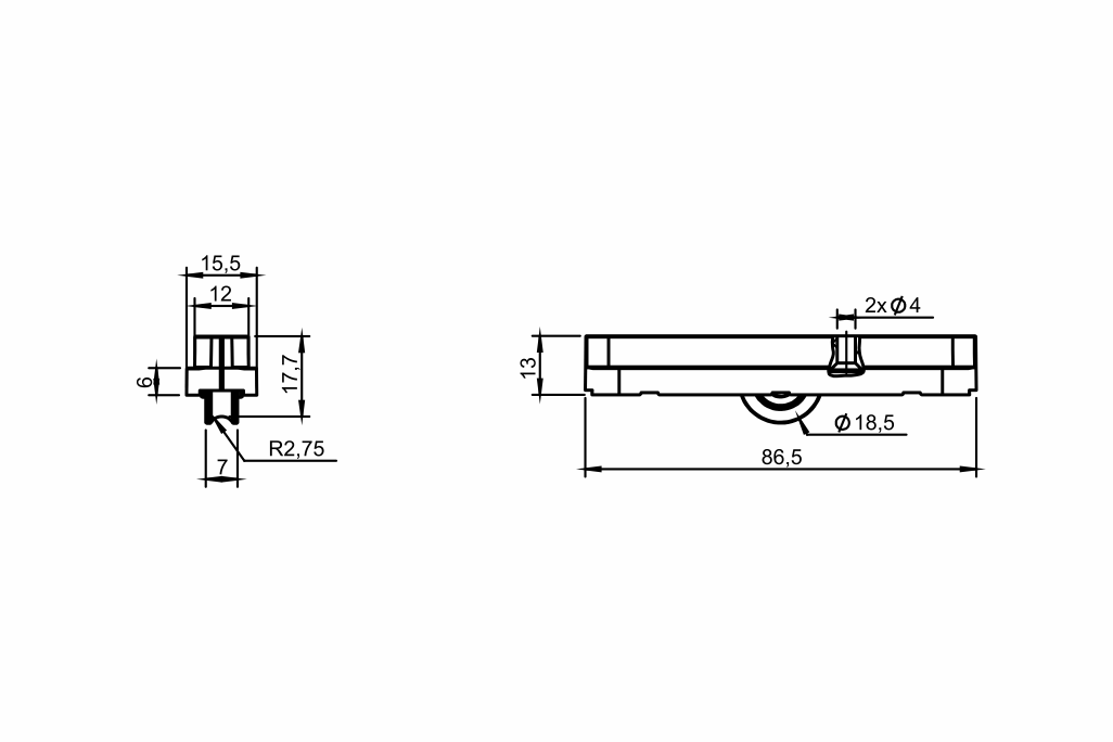 Desenho técnico roldana PVC 02 FIT