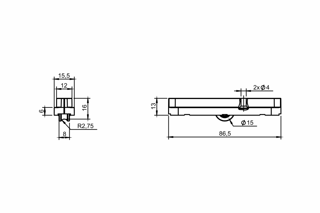 Desenho técnico roldana PVC 02 Slim