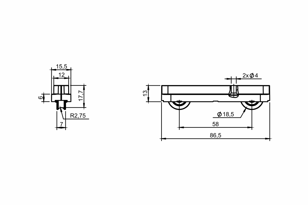 Desenho técnico roldana PVC 03 Fit