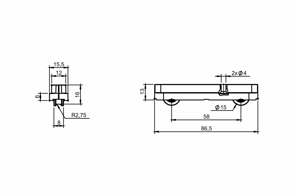 Desenho técnico roldana PVC 03 SLIM