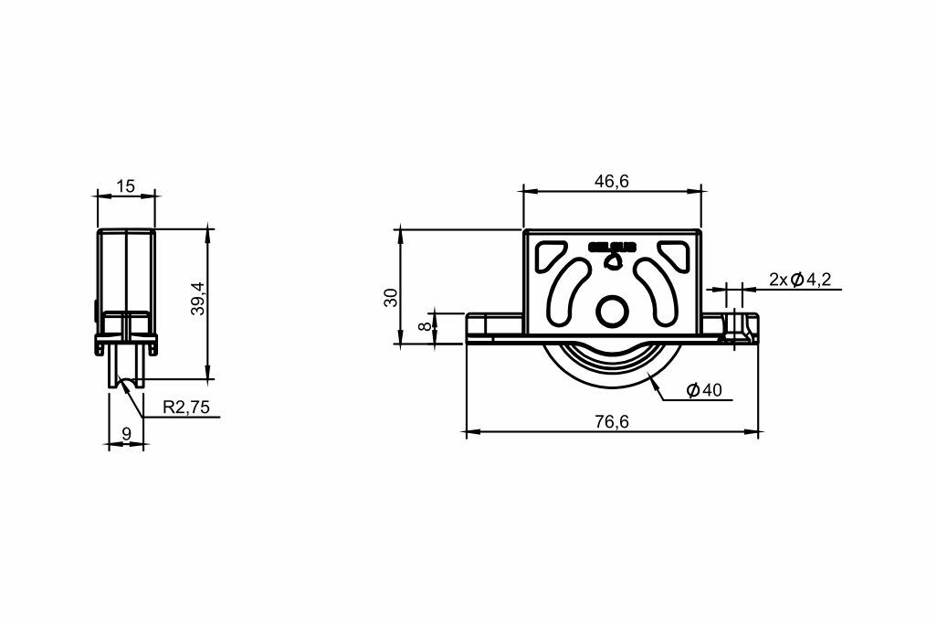 Desenho técnico roldana PVC 04 - H 30mm