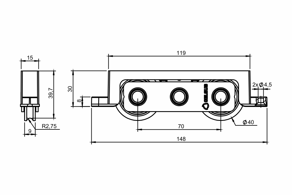 Desenho técnico roldana PVC 05 - H 30mm
