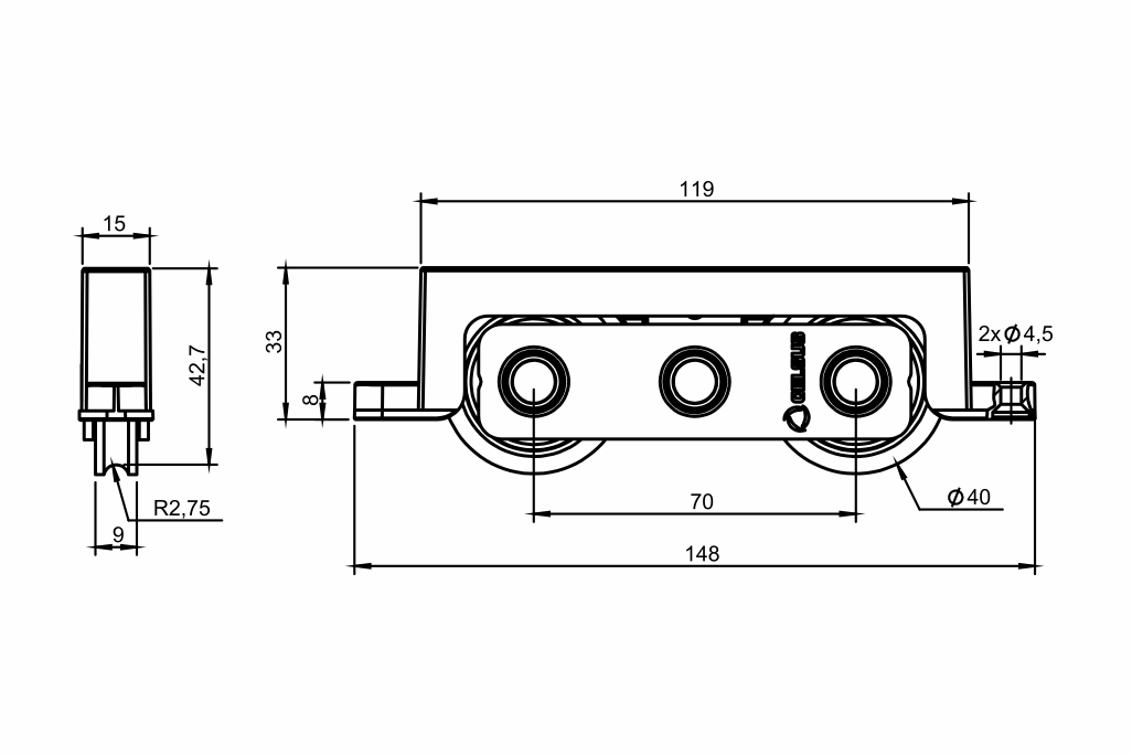 Desenho técnico roldana PVC 05 - H 33mm